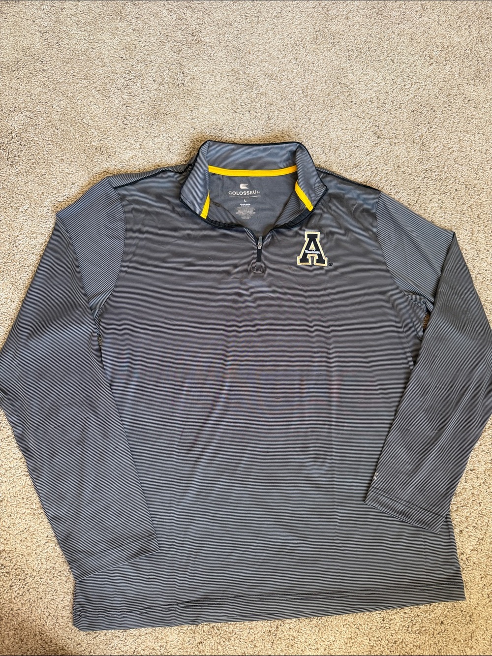Colosseum Men's Gray Striped Polo with Yellow Accent